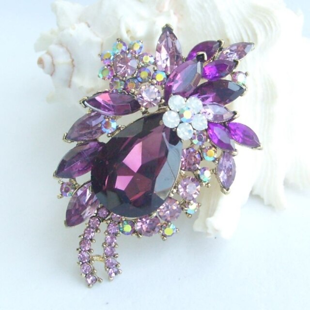  Women Accessories Art Deco Gold-tone Purple Rhinestone Crystal Brooch Bouquet Flower Brooch Women Jewelry