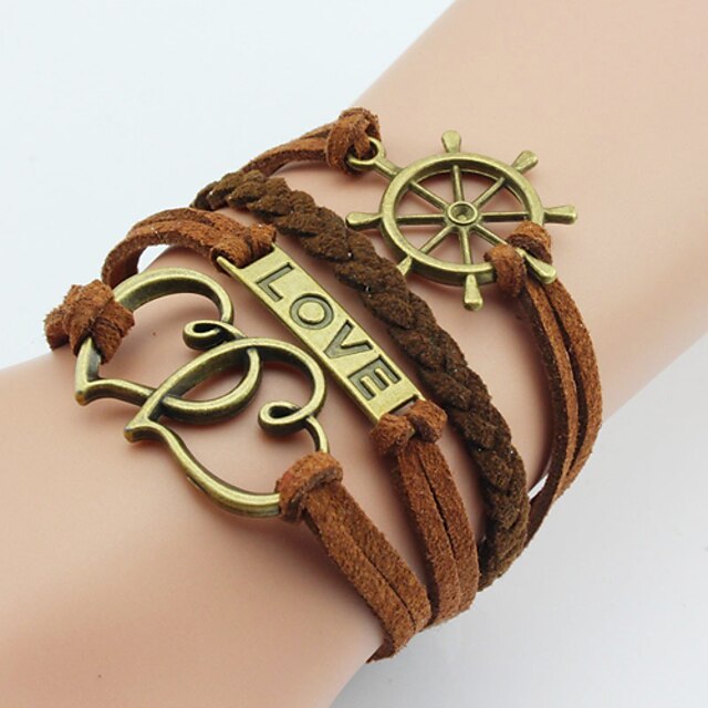  I&U  Women's   Hand woven bracelet Restore ancient ways the rudder double heart Love multilayer bracelet