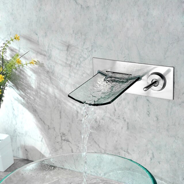  Bathroom Sink Faucet - Wall Mount / Waterfall Nickel Brushed Wall Mounted One Hole / Single Handle One HoleBath Taps / Brass
