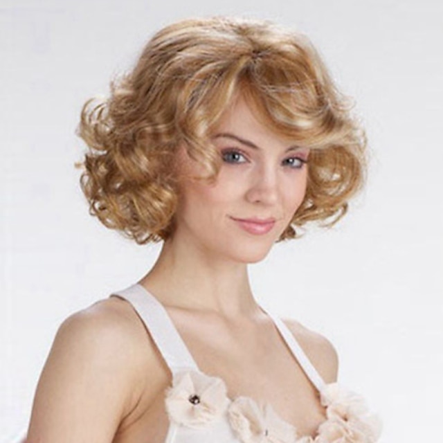  Peruki syntetyczne Curly Fryzura cieniowana Peruka Blond Krótkie Blond Włosie synetyczne Damskie Naturalna linia włosów Blond
