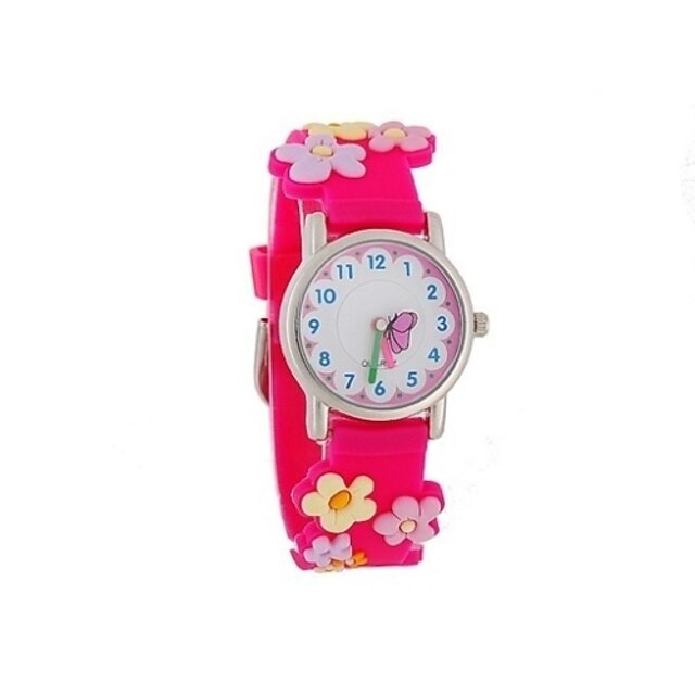  Children's Cartoon 3D Pattern Digital Display Rose Silicone Band Quartz Imported machine Analog Wrist Watch