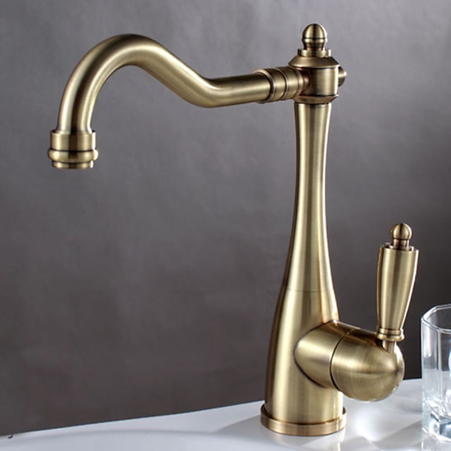  Kitchen faucet - One Hole Antique Bronze Standard Spout Deck Mounted Art Deco / Retro Kitchen Taps / Brass / Single Handle One Hole