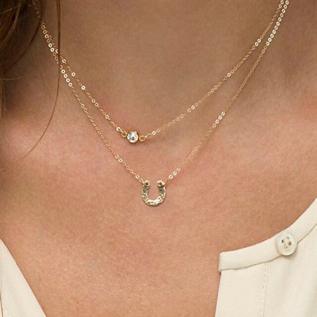  Women's Layered Necklace Monograms Double Floating Ladies Fashion Double-layer Initial Imitation Diamond Alloy Gold Necklace Jewelry For Special Occasion Birthday Gift
