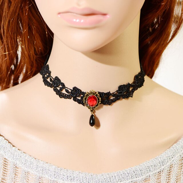  collier de perle vintage goutte rouge gemme classique style féminin
