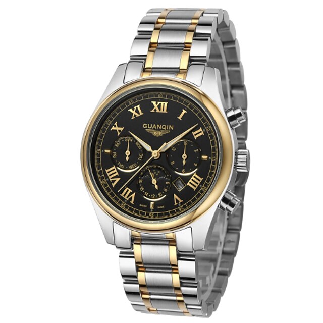  GUANQIN Pánské Hodinky k šatům Módní hodinky Náramkové hodinky Křemenný Kalendář Voděodolné Svítící Nerez Kapela Luxusní Stříbro Zlatá