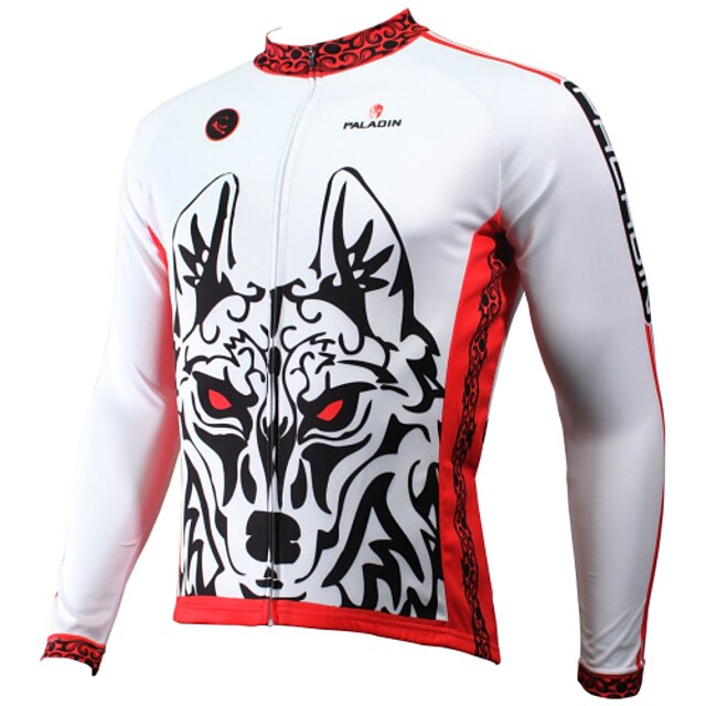  ILPALADINO Men's Long Sleeve Cycling Jersey Winter Fleece Polyester White Wolf Bike Jersey Top Mountain Bike MTB Road Bike Cycling Breathable Quick Dry Ultraviolet Resistant Sports Clothing Apparel