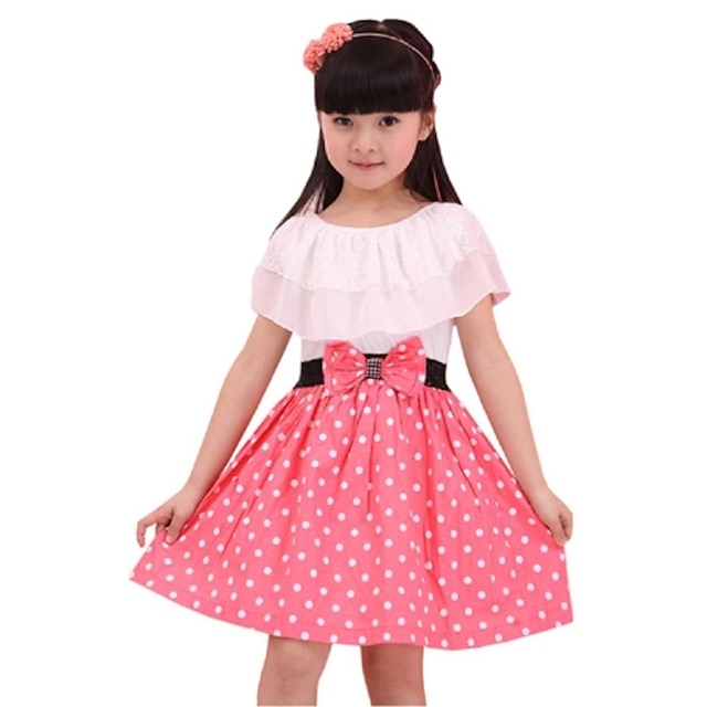  Girls' Sleeveless 3D Printed Graphic Dresses Dot Ruffle Bow Dress Summer