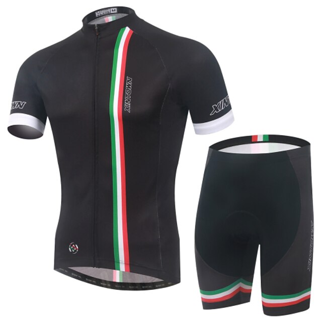 Men's Short Sleeve Cycling Jersey with Shorts - Black Bike Clothing Suit Breathable Reflective Strips Back Pocket Sweat-wicking Sports Patchwork Clothing Apparel / Stretchy
