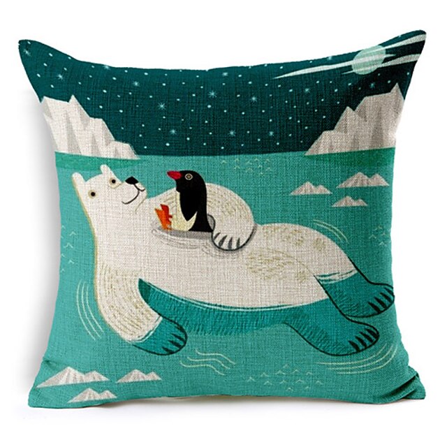  Stylish Cartoon Polar bear Patterned Cotton/Linen Decorative Pillow Cover
