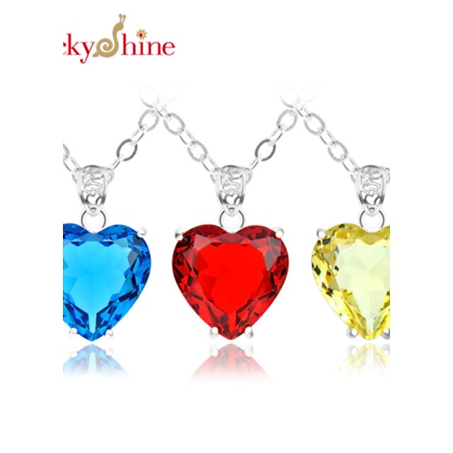  Topaz Pendant Necklace Heart Love Ladies Synthetic Gemstones Silver Plated Topaz Yellow Red Blue Necklace Jewelry For Wedding Party Daily Casual Sports