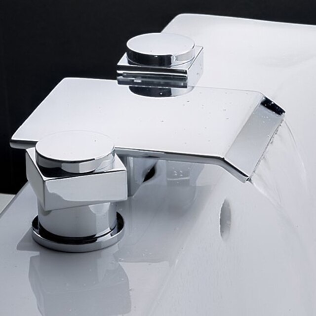 Bathroom Sink Faucet - Waterfall Chrome Widespread Three Holes / Two Handles Three HolesBath Taps
