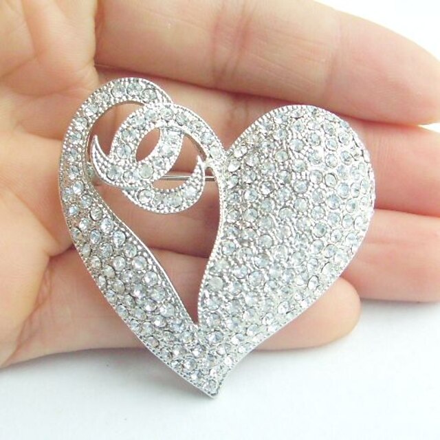  kvinder tilbehør bryllup sølv-tone klar rhinestone krystal kærlighed hjerte broche bryllup deco krystal broche