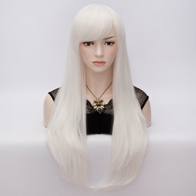  70cm style natural straight fashion women party wigs heat resist synhtetic cosplay costume wig white Halloween