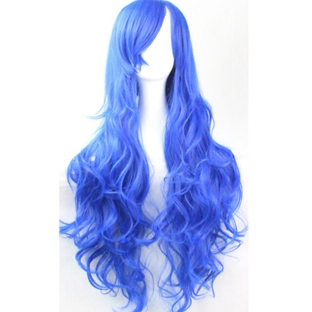  cos anime bright colored wigs long curly sapphire hair wig 80 cm Halloween