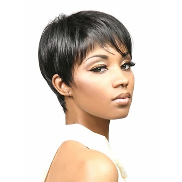  Synteettiset peruukit Suora Suora Peruukki Musta Synteettiset hiukset Naisten Afro-amerikkalainen peruukki Musta hairjoy