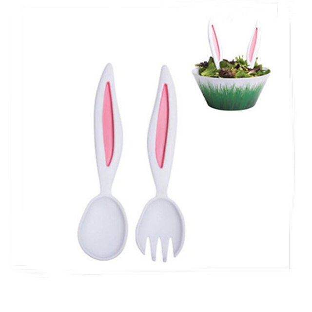  Rabbit Ears Spoon Fork Tablespoon Fruit Forks Spoon Salad Children's Tableware Dinnerware Set of 2 Random Color