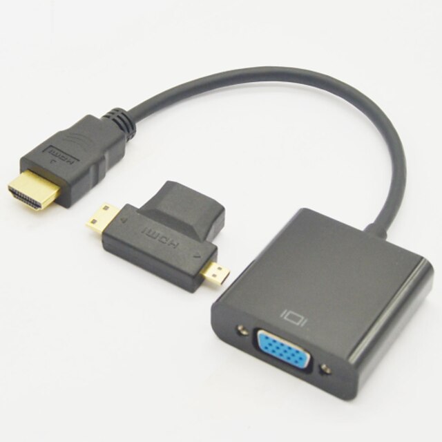  3-in-1 HDMI Female to Mini HDMI Male And To Micro HDMI Male Adapter+HDMI V1.3 to VGA M/F Cable