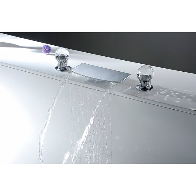  Bateria do umywalki łazienkowej - Wodospad Chrom Szeroko rozstawiona Trzy otwory / Dwa uchwyty Trzy otworyBath Taps / Mosiądz