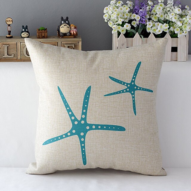  Country Style Sea Star Patterned Cotton/Linen Decorative Pillow Cover