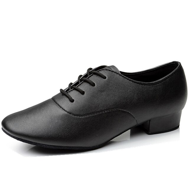  Men's Modern Shoes Ballroom Shoes Indoor Oxford Heel Fur Chunky Heel Lace-up Black