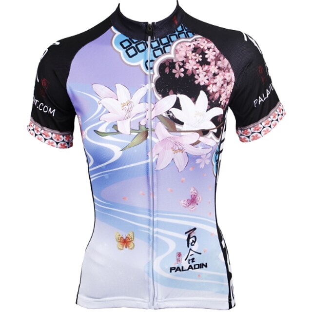  ILPALADINO Women's Short Sleeve Cycling Jersey Summer Polyester Multi color Purple Floral Botanical Bike Jersey Top Mountain Bike MTB Road Bike Cycling Ultraviolet Resistant Quick Dry Breathable