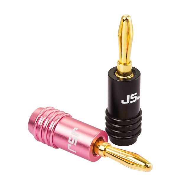  JSJ® DIY Banana Plug Speaker Audio Plug Copper Gold-Plated(Aperture ∅4.8mm Red+Black 2PCS)