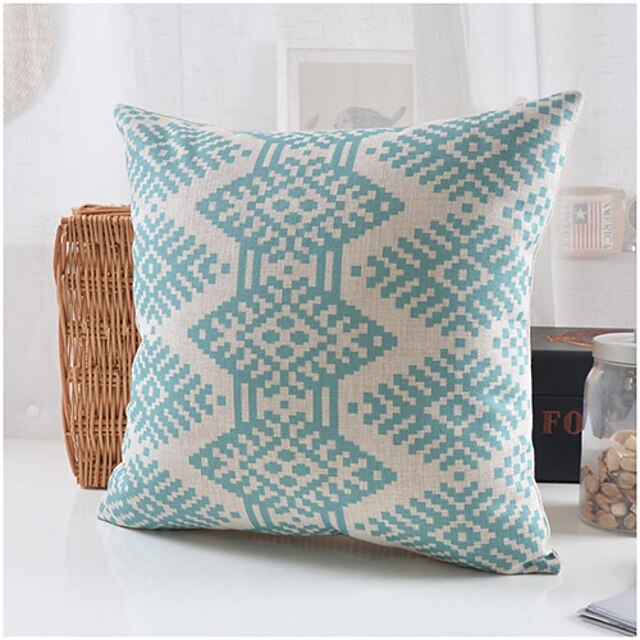  Modern Style Blue Pattern Cotton/Linen Decorative Pillow Cover