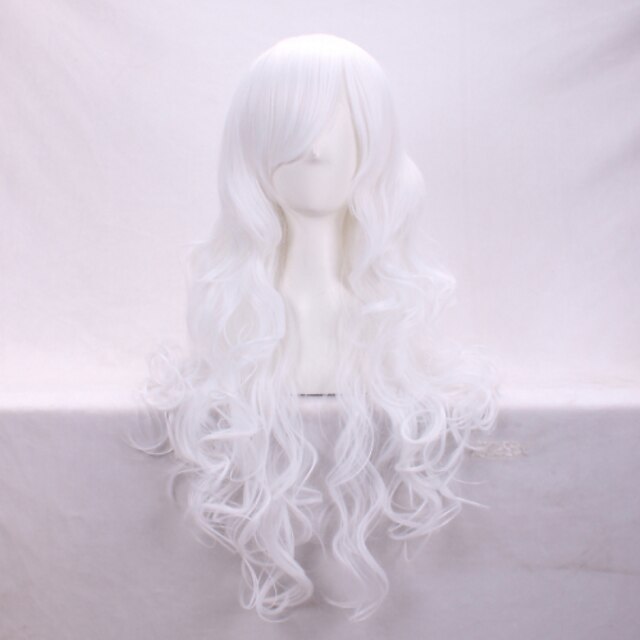  Cosplay Costume Wig Synthetic Wig Cosplay Wig Curly Deep Wave Deep Wave Asymmetrical Wig Long White Synthetic Hair Women's Natural Hairline White