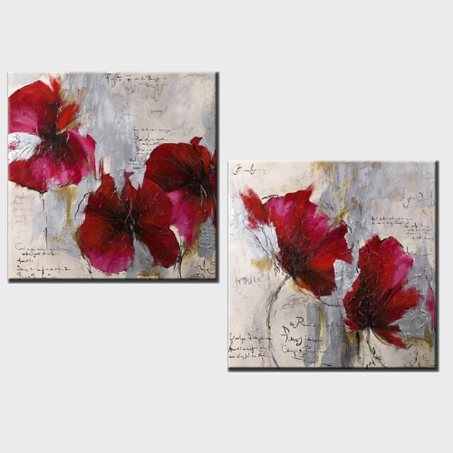  Oil Painting Decoration Abstract Flowers Hand Painted Canvas with Stretched Framed - Set of 2