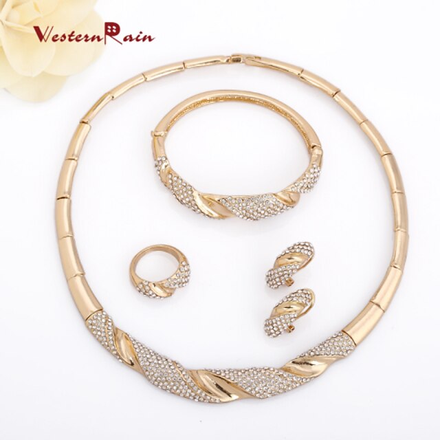  WesternRain Accessories Wedding African Jewelry Set 18k Gold Plated Crystal Vintage Earring Bracelet Necklace Ring