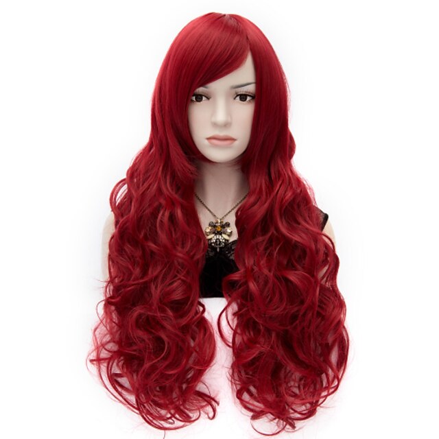  Synthetic Wig Wavy Wavy Wig Long Fuxia Synthetic Hair Women's