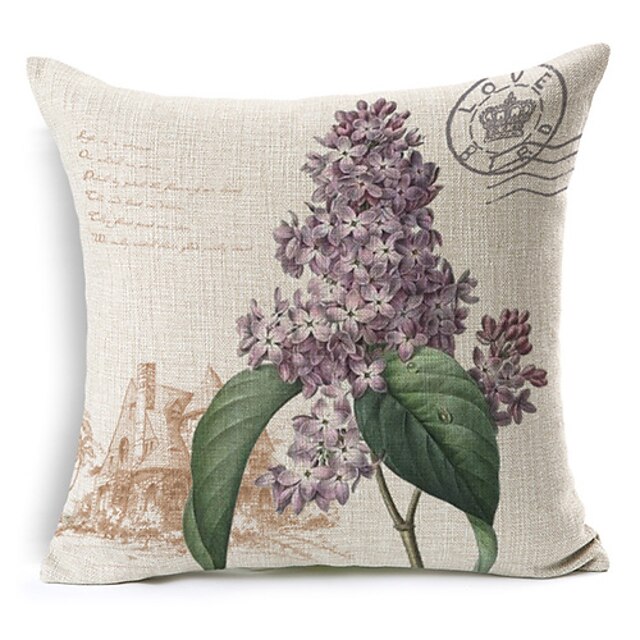  Country Style Purple Flowers Patterned Cotton/Linen Decorative Pillow Cover