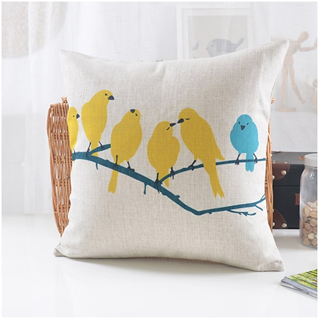  カントリースタイルの鳥パーティーパターンコットン/リネン装飾枕カバー