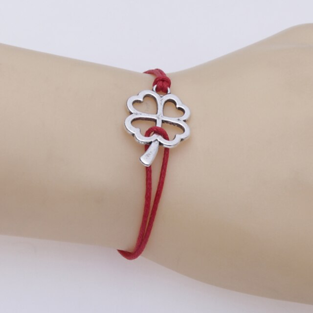  Women's Leather Bracelet Love Clover Ladies Unique Design Fashion Silver Plated Bracelet Jewelry Red / Blue For Party Casual Daily