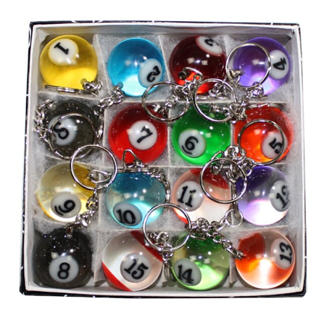  16 X Cute Multicolor Simulation Billiards Metal Key Chains Key Ring