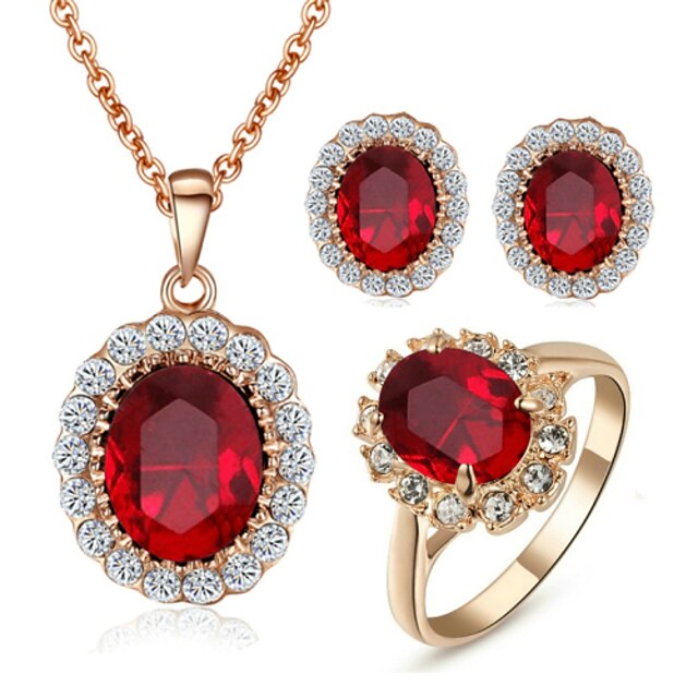  Women's Crystal Synthetic Diamond Jewelry Set Solitaire Oval Cut Circle Ladies Birthstones Crystal Cubic Zirconia Imitation Diamond Earrings Jewelry Red For Party Wedding Casual Daily / Rings