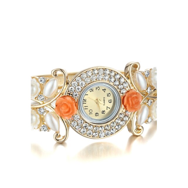  Women's Fashion Watch Bracelet Watch Quartz Imitation Diamond Alloy Band Pearls Bangle Elegant Gold