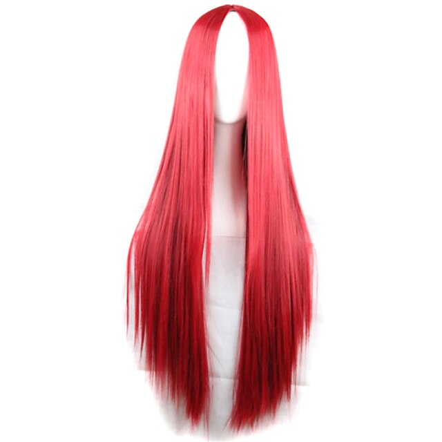 Συνθετικές Περούκες Ίσιο Ίσια Ασύμμετρο κούρεμα Περούκα Μακρύ Κόκκινο Συνθετικά μαλλιά Γυναικεία Φυσική γραμμή των μαλλιών Κόκκινο