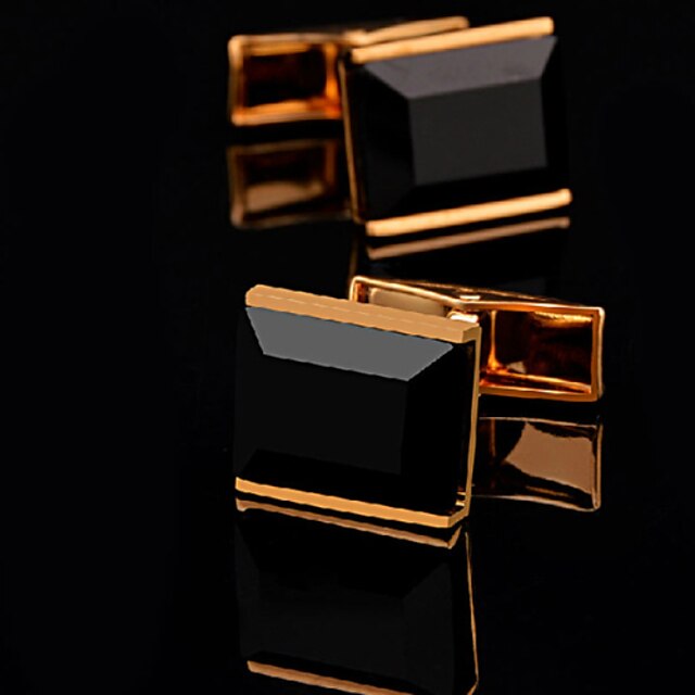  Toonykelly® Fashion Gold Plated Black Agate Men Shirt Cufflink Button(1 Pair)