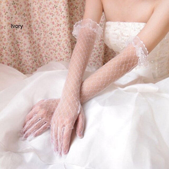  Polyester Cotton Net Wrist Length Glove Charm Stylish Bridal Gloves With Acrylic Embroidery Solid