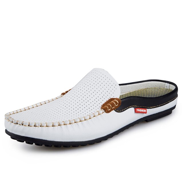  Men's Shoes Leather Spring Summer Fall Comfort Clogs & Mules Stitching Lace For Casual White Blue