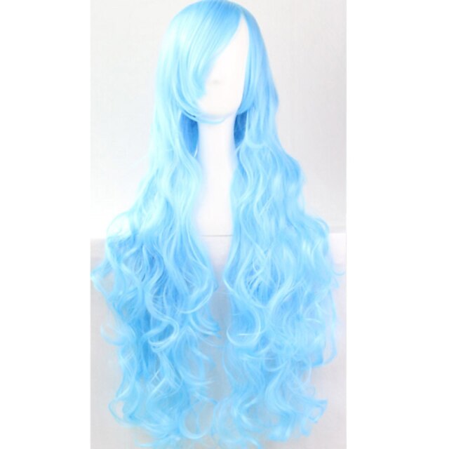  Perruque Synthétique Bouclé Style Sans bonnet Perruque Bleu Cheveux Synthétiques Bleu Perruque Perruque de Cosplay