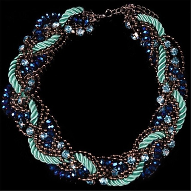  Colliers Fantaisie Sautoir Perles Femme Strass Doré Noeud chinois Bleu Colliers Tendance Bijoux pour