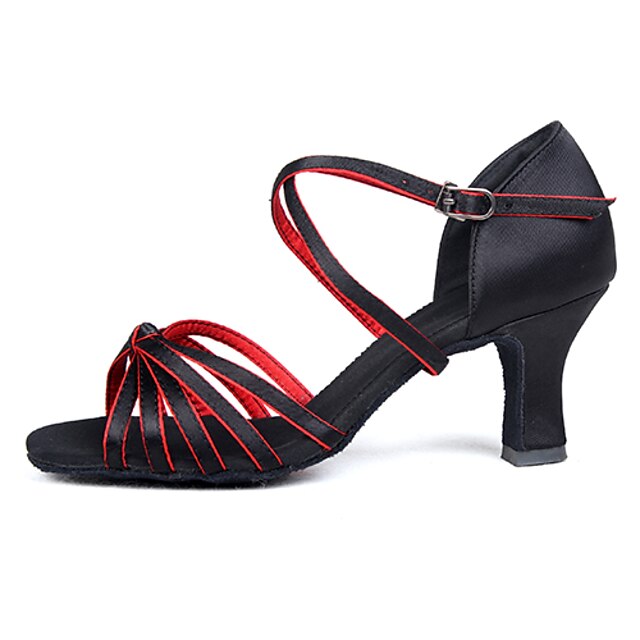 Damen Schuhe für den lateinamerikanischen Tanz Ballsaal Salsa Tanzschuhe Line Dance Sandalen Schnalle Maßgefertigter Absatz Rot Gold Schnalle