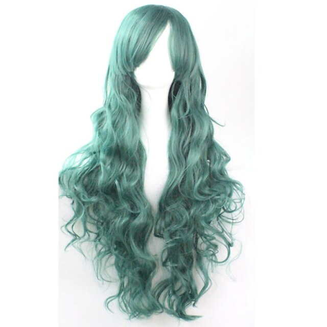  Perucas sintéticas Encaracolado Estilo Parte do meio Sem Touca Peruca Verde Cabelo Sintético 24 polegada Mulheres Festa Verde Peruca Comprimento Médio Peruca para Cosplay