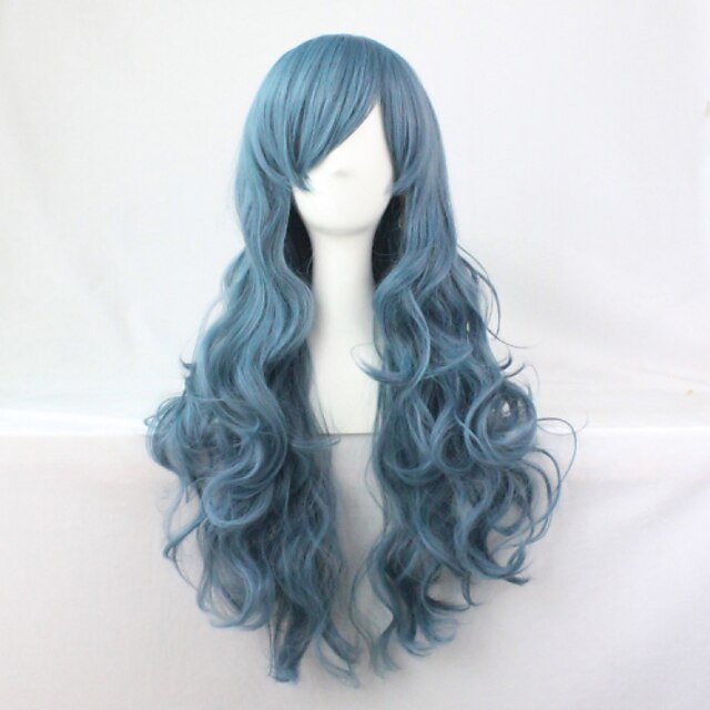  Synthetische Perücken Perücken Wellen Stil Kappenlos Perücke Grün Synthetische Haare Damen Blau Perücke Lang