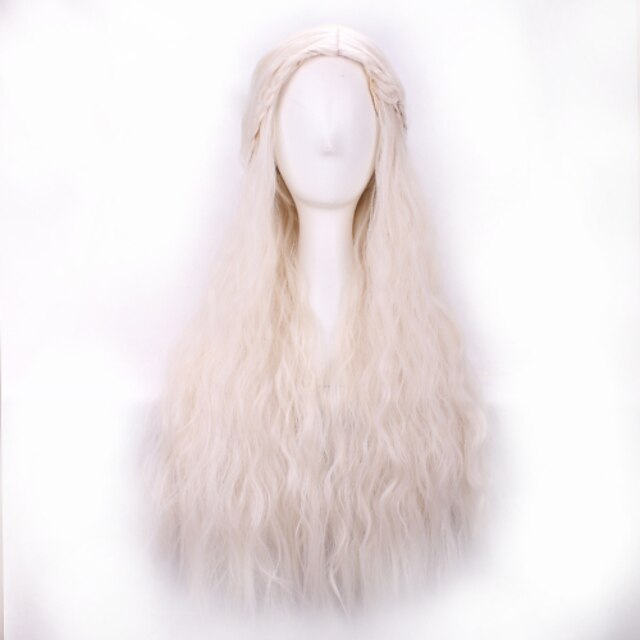  girl long purecolor light golden curls daenerys targaryen cosplay 28inch temperature fiber synthetic hair wigs Halloween