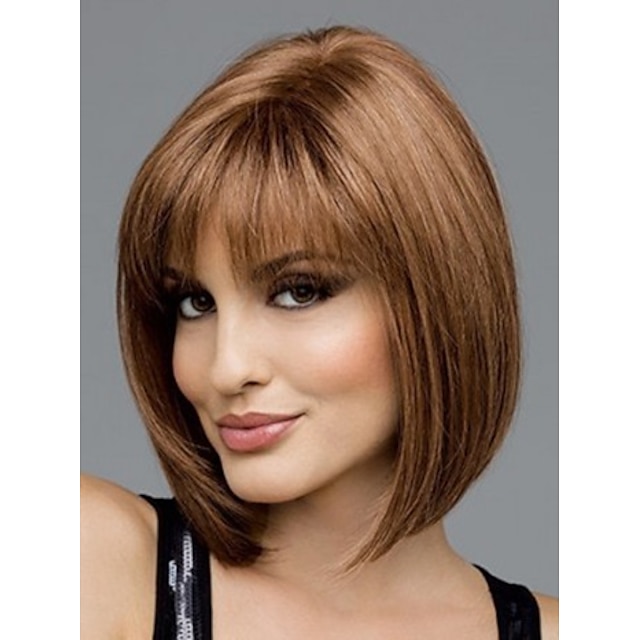  Perruque Synthétique Droit Droite Bob Coupe Carré Avec Frange Perruque Court Marron Cheveux Synthétiques Femme Marron StrongBeauty