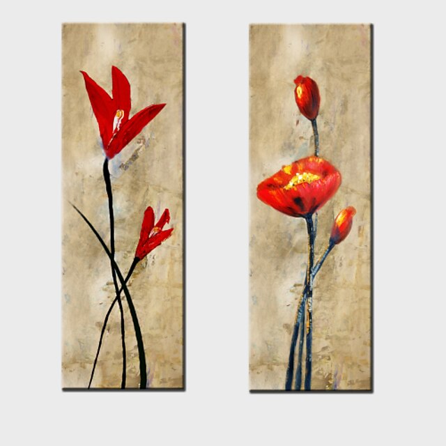  Oil Painting Decoration Abstract Flowers Hand Painted Canvas with Stretched Framed - Set of 2