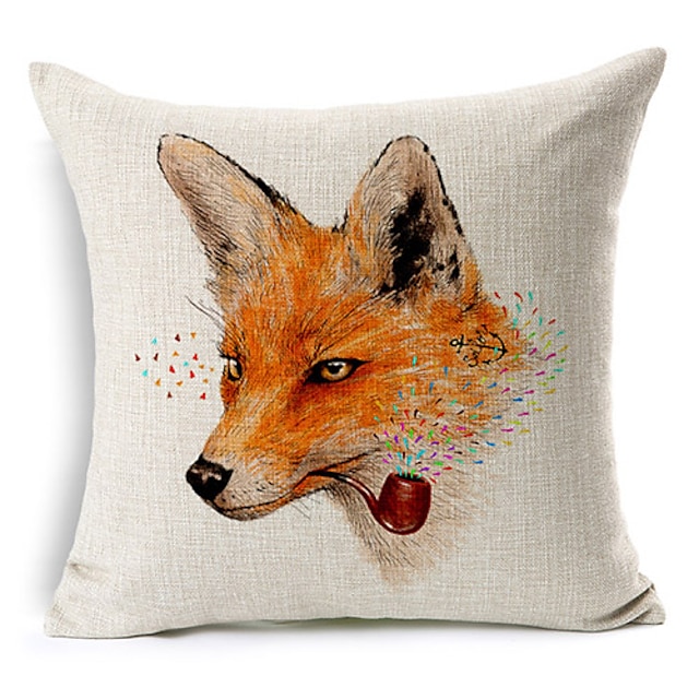  Cartoon Smoking Fox Cotton/Linen Decorative Pillow Cover
